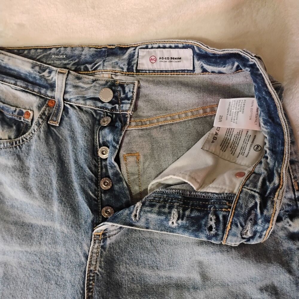 AG Adriano Goldschmied Knox High Rise Baggy Boyfriend Jeans Women 25R Distressed - Picture 3 of 12